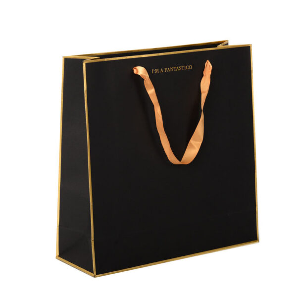 Black Foil Stamped Retail Paper Bag with Ribbon Handles Black Foil Stamped Retail Paper Bag with Ribbon Handles