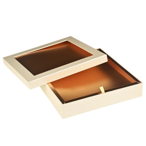 Gold Rigid Chocolate Display Box with Clear Windowed Lid Gold Rigid Chocolate Display Box with Clear Windowed Lid