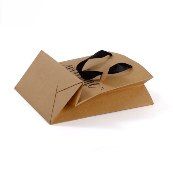 Printed Kraft Shopping Gift Bag with Black Ribbon Handles
