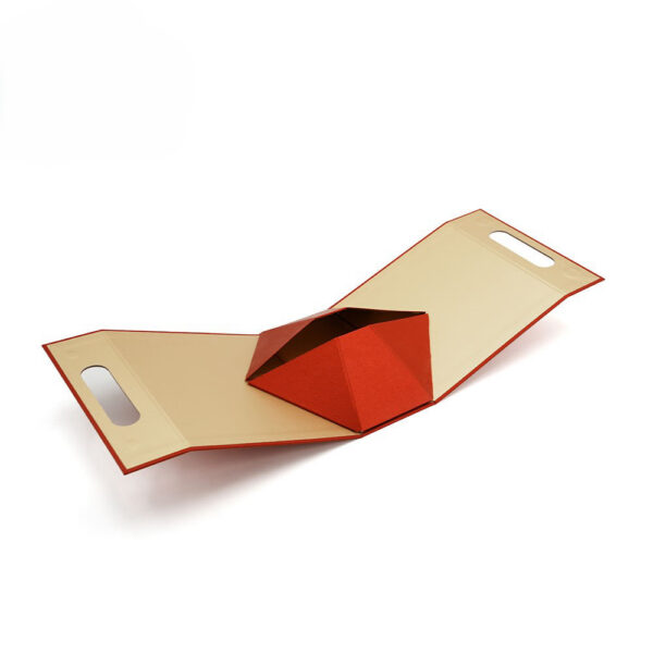 Red Rigid Folding Wine Bottle Gift Box with Die-Cut Handle Red Rigid Folding Wine Bottle Gift Box with Die-Cut Handle